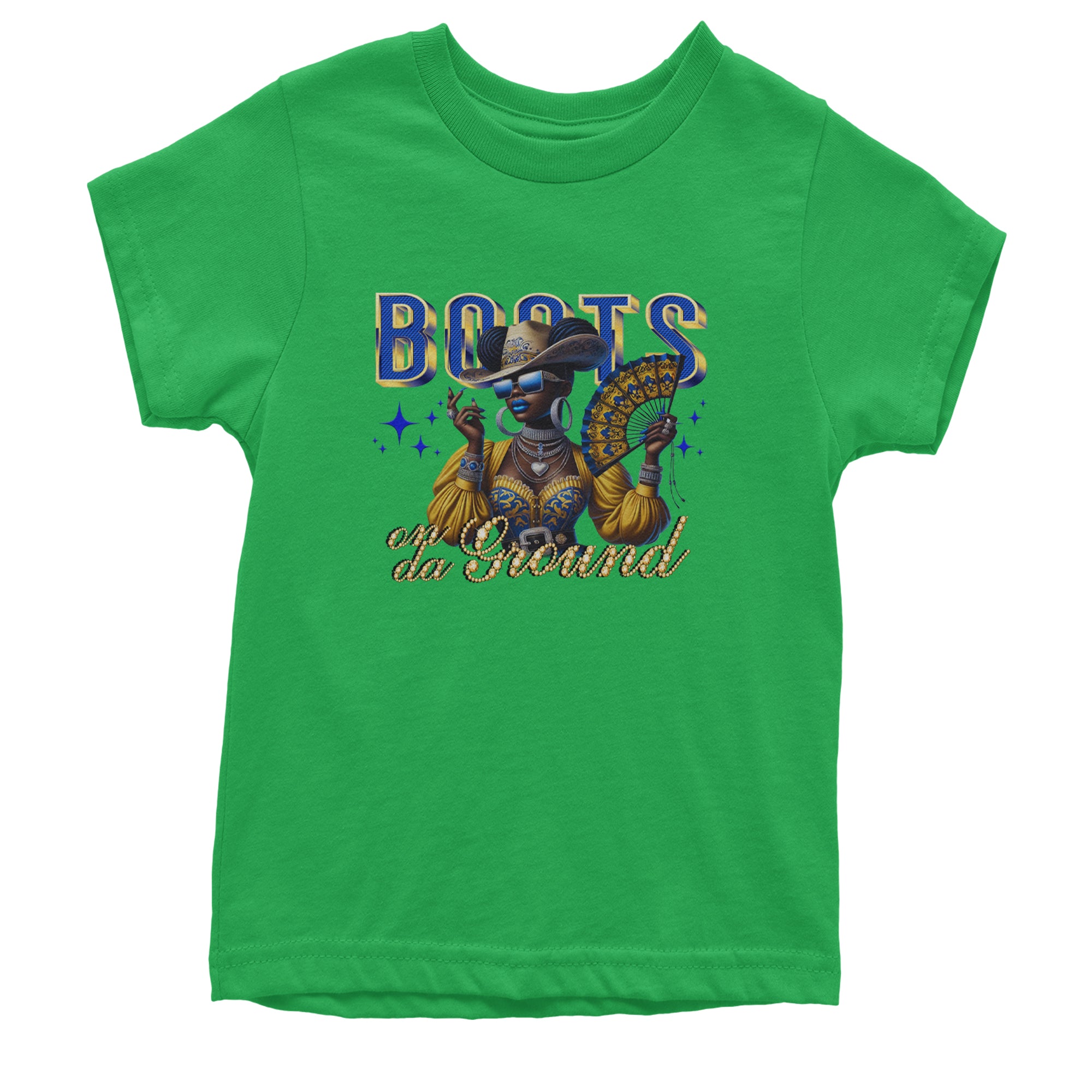 Boots On Da Ground Folding Fan Youth T-shirt Kelly Green