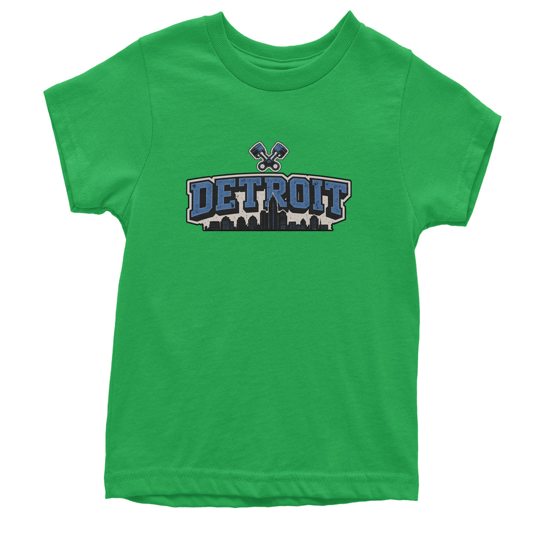 Detroit Motor City Retro Piston Youth T-shirt Kelly Green