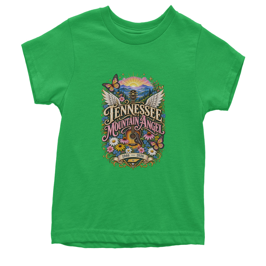 Tennessee Mountain Angel Wings Dolly Youth T-shirt Kelly Green