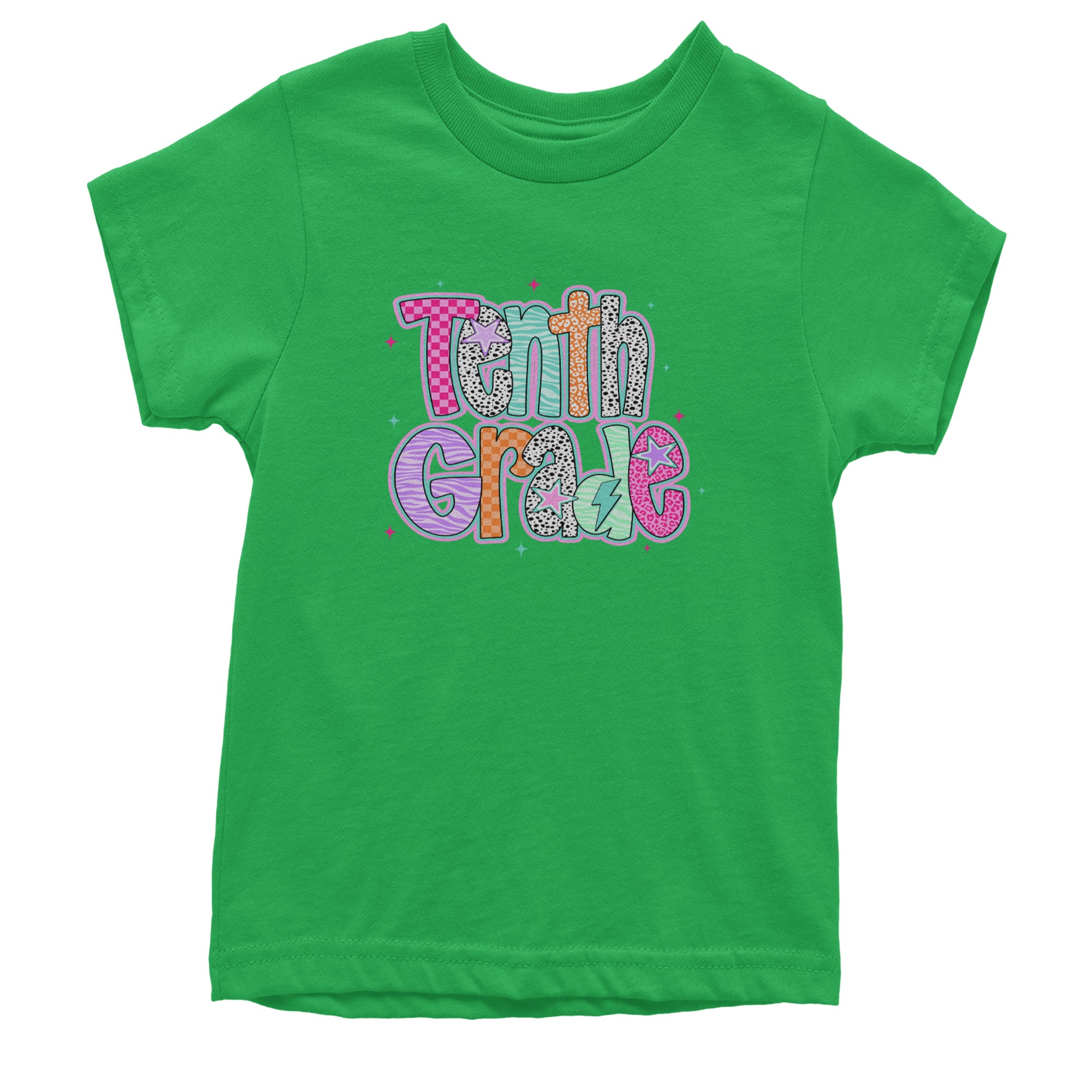 Tenth Grade Trendsetter Colorful Back to School Youth T-shirt Kelly Green