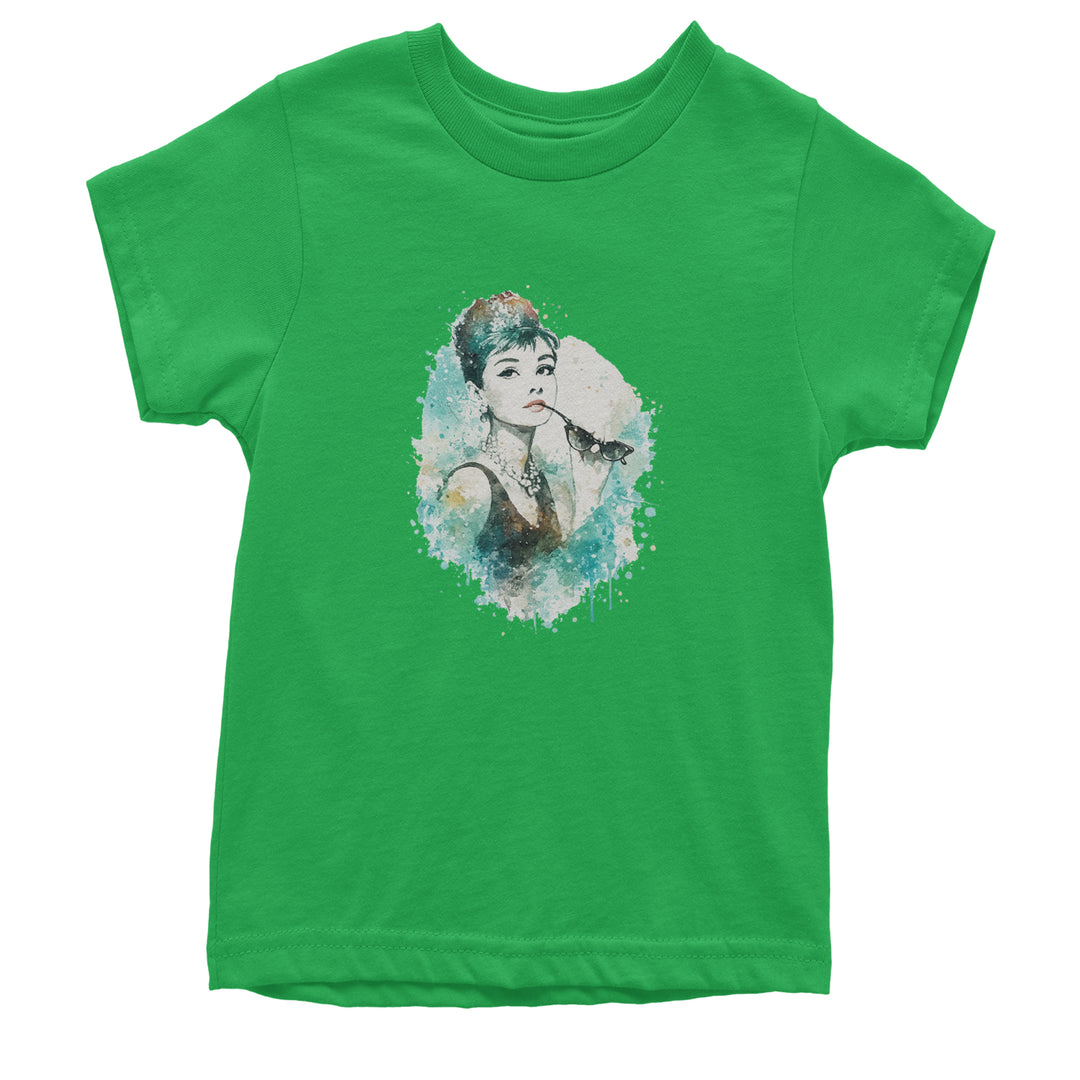 Mrs. Herpburn Iconic Watercolors Youth T-shirt Kelly Green
