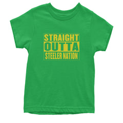 Straight Outta Steeler Nation Football graphic on Kids' Heavyweight Cotton T-Shirt in Kelly Green