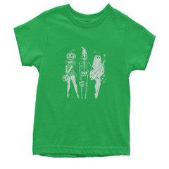 Vintage Spooky Squad Pinup Halloween Design Youth T-shirt Kelly Green