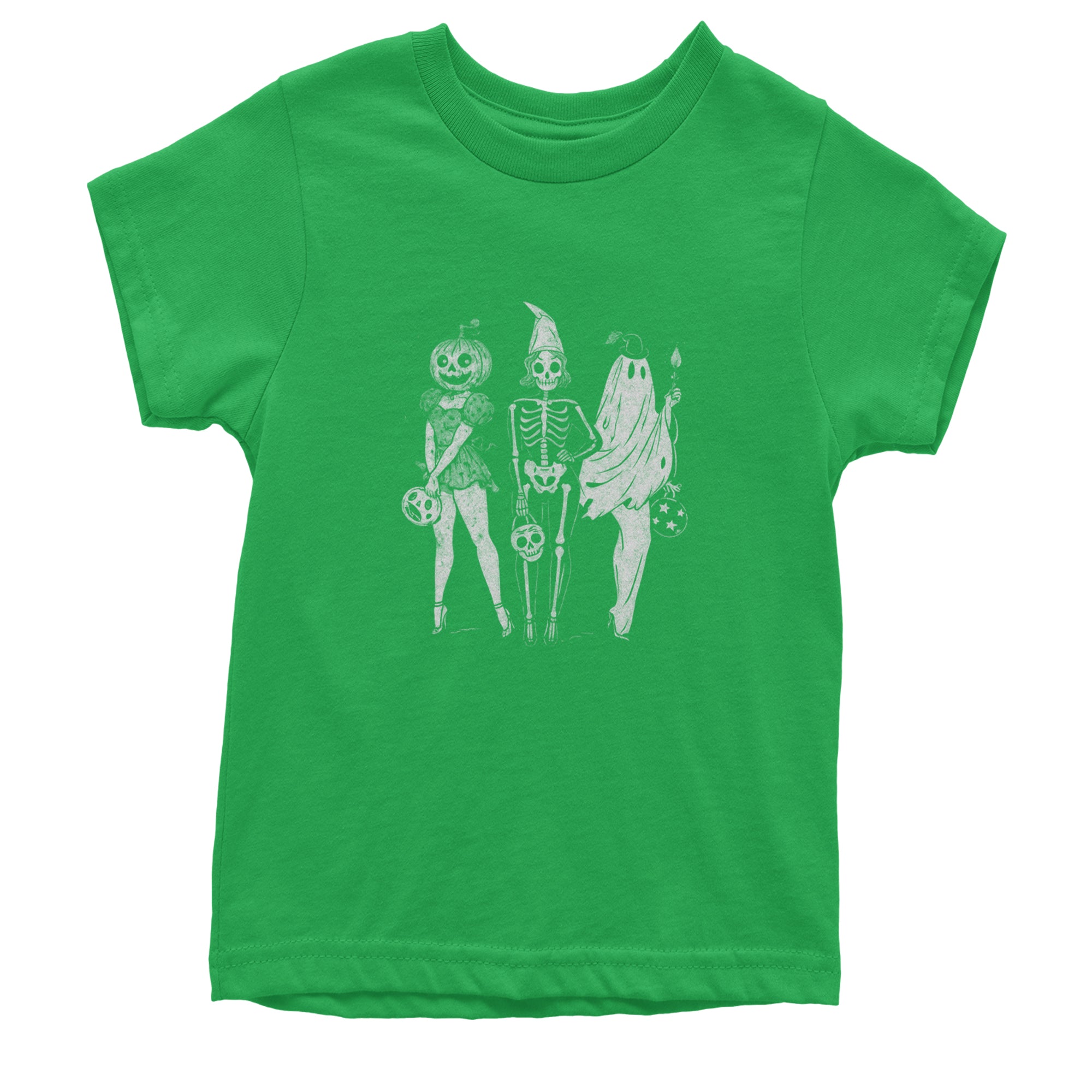 Vintage Spooky Squad Pinup Halloween Design Youth T-shirt Kelly Green