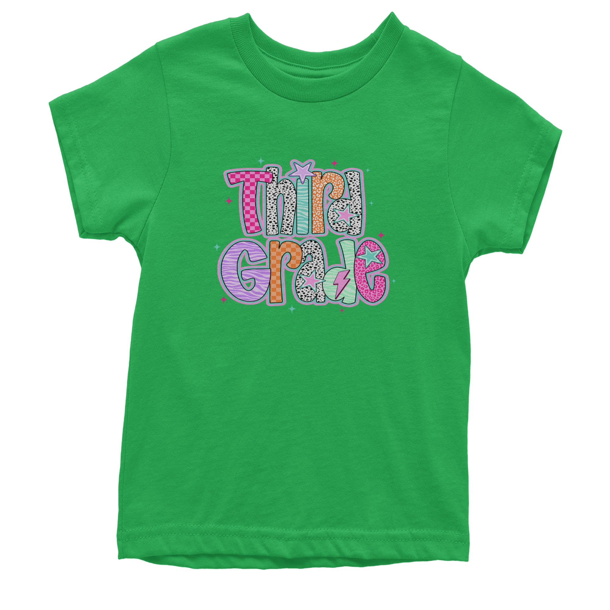 Third Grade Thunder Colorful Back to School Youth T-shirt Kelly Green