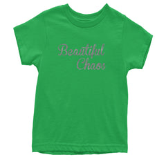Beautiful Chaos Glitter Music Festival Youth T-shirt Kelly Green