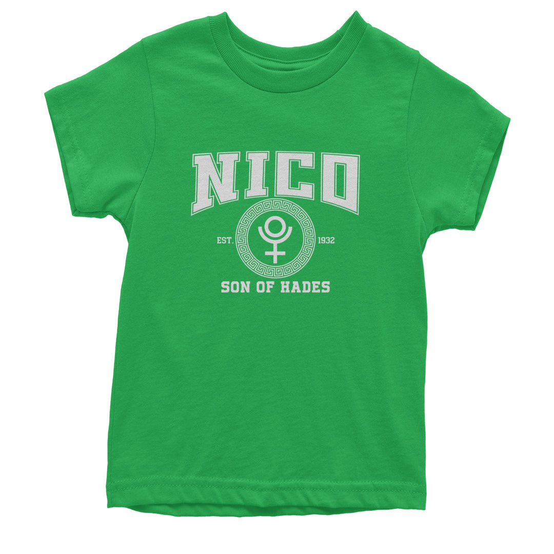 Nico Son of Hades Underworld Crest Youth T-shirt Kelly Green