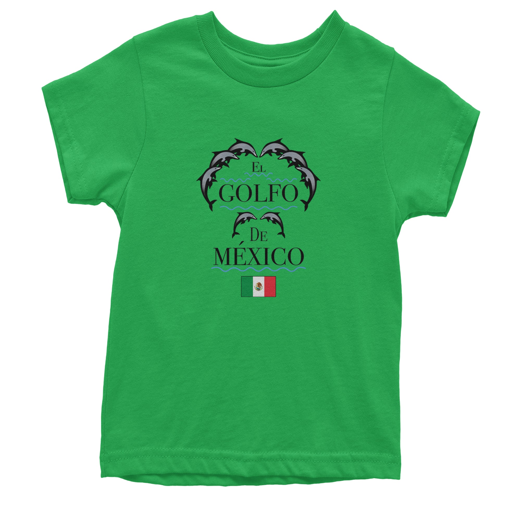 El Golfo De Mexico Dancing Dolphins Youth T-shirt Kelly Green