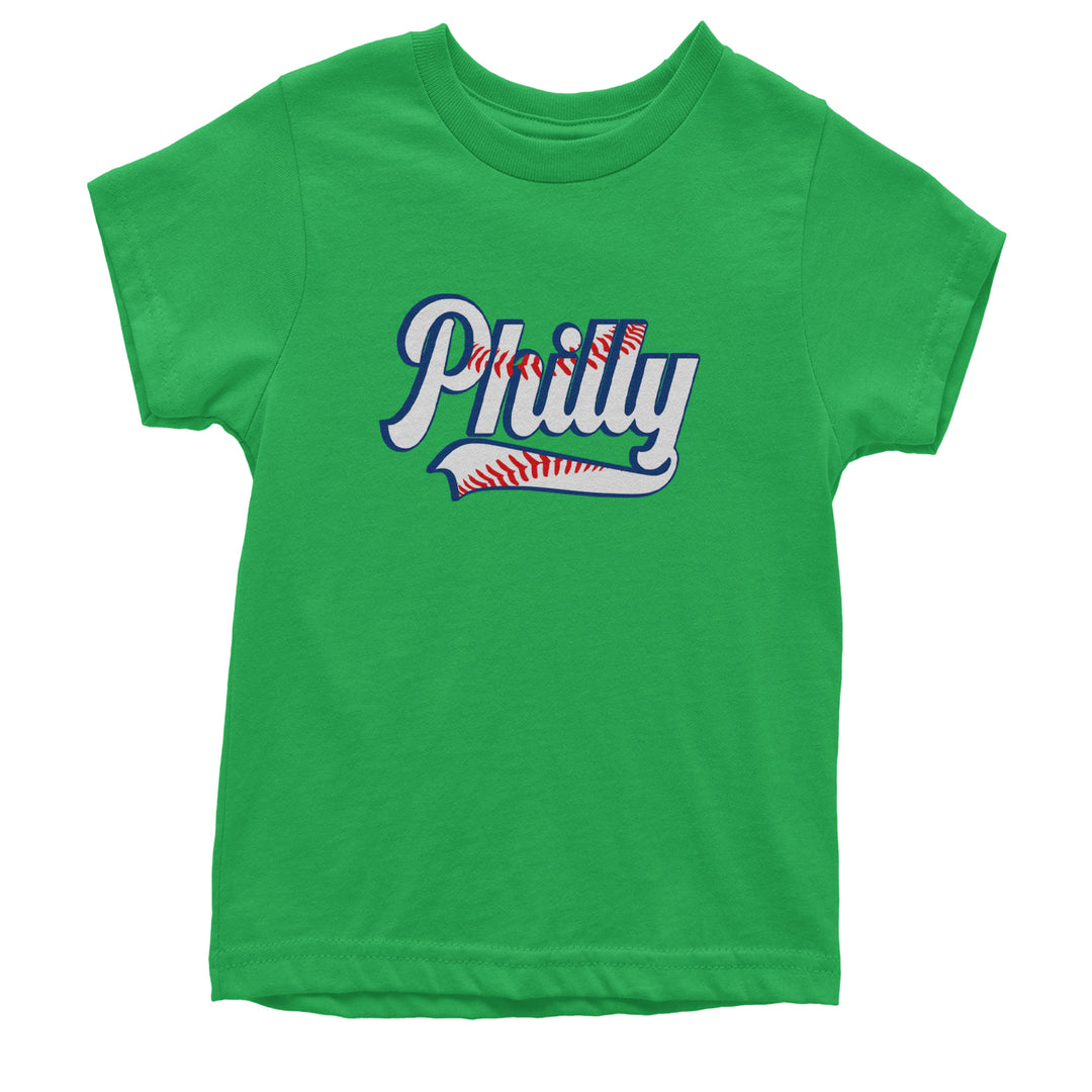 Philly Baseball Stitching graphic on Kids' Heavyweight Cotton T-Shirt in Kelly Green