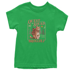 Quest Squad Broccoli Cat Fantasy Reader  Youth T-shirt Kelly Green