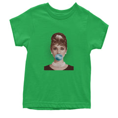 Audrey Hepburn Chewing Bubble Gum American Icon Youth T-shirt Kelly Green