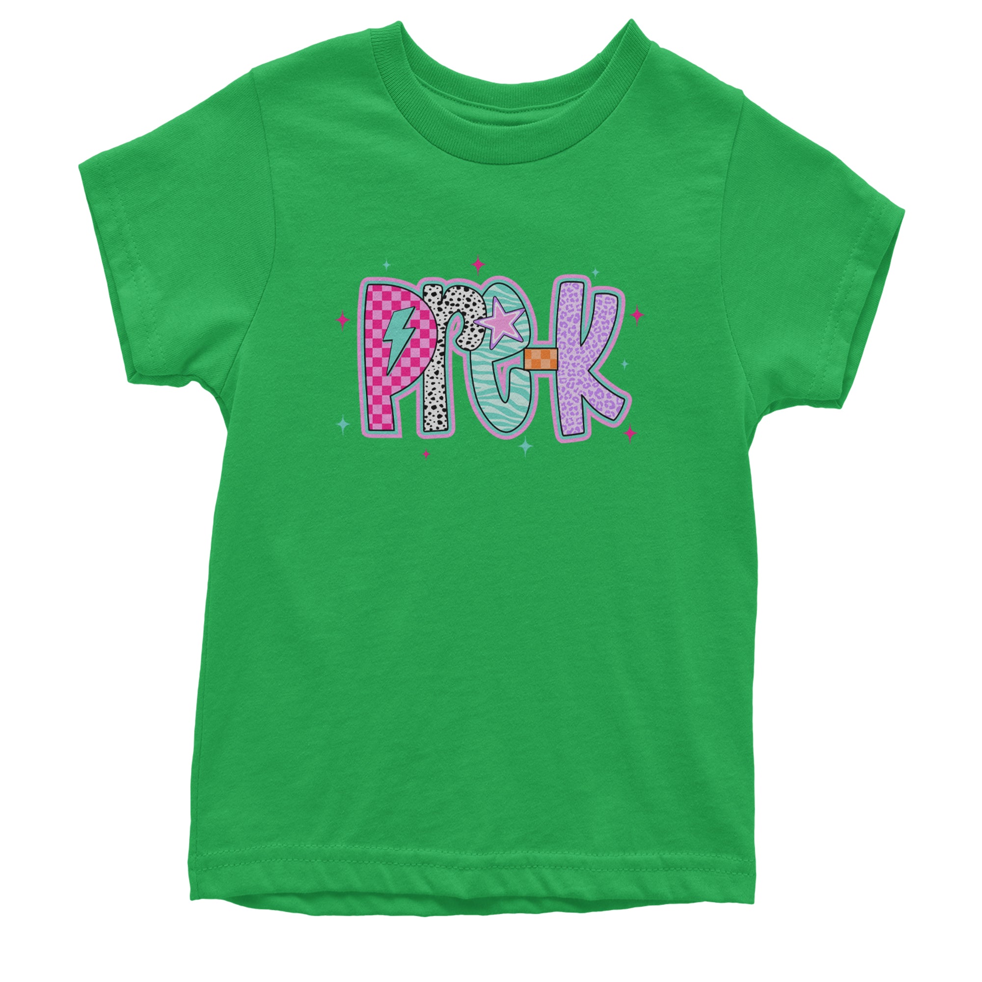 Pre-K Party Time Colorful Back to School Youth T-shirt Kelly Green