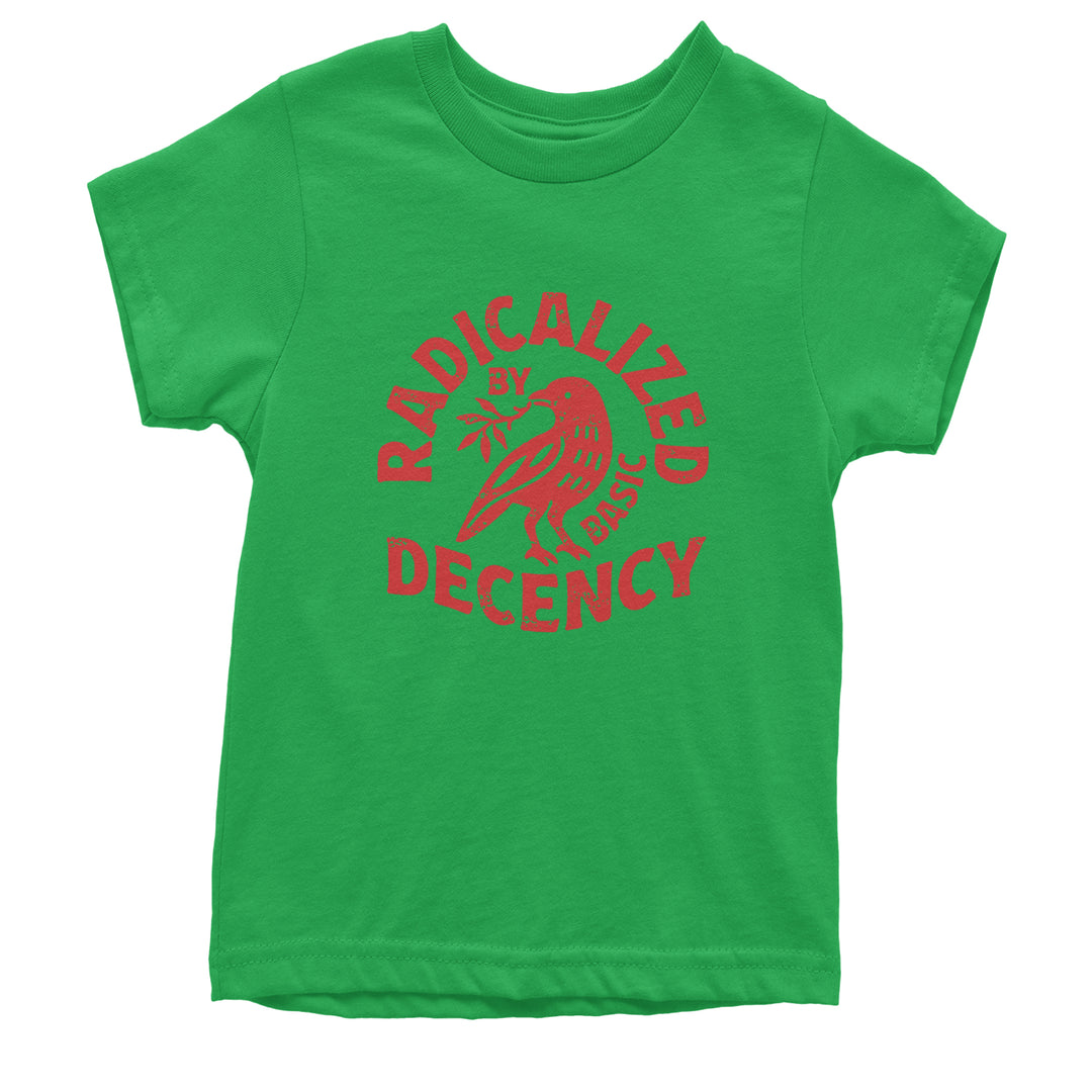 Radicalized by Basic Decency Dove Protest Statement Youth T-shirt Kelly Green