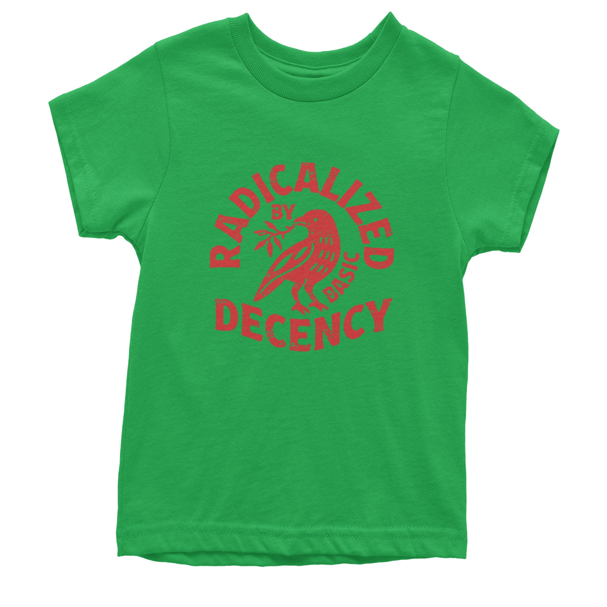 Radicalized by Basic Decency Dove Protest Statement Youth T-shirt Kelly Green