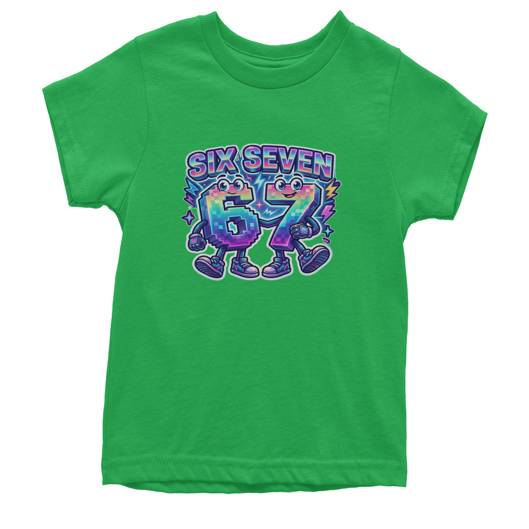 Six Seven 67 Retro Pixel Buddies Youth T-shirt Kelly Green
