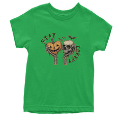 Stay Creepy Skull and Pumpkin Halloween Youth T-shirt Kelly Green