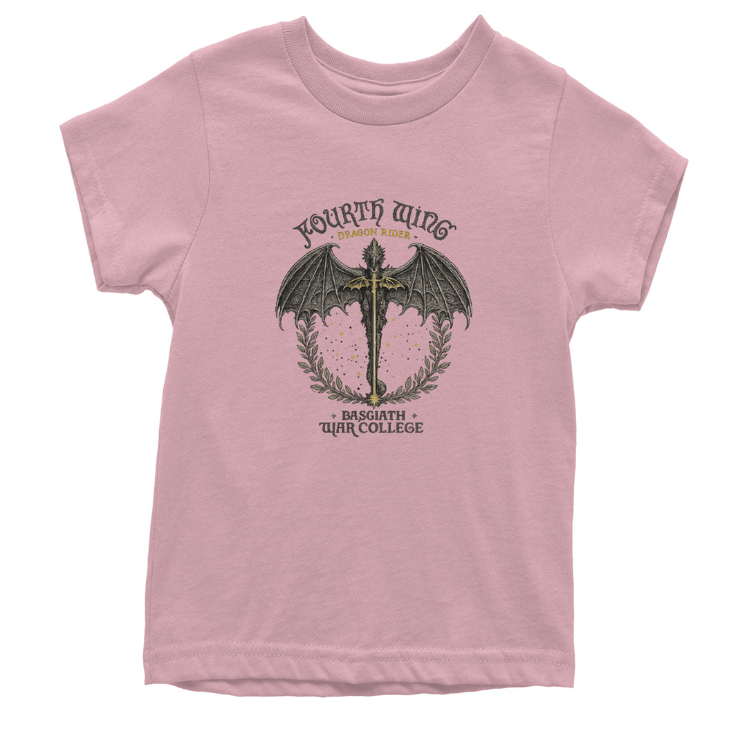 Fourth Wing Dragon Rider Vintage Basgiath War College Youth T-shirt Light Pink