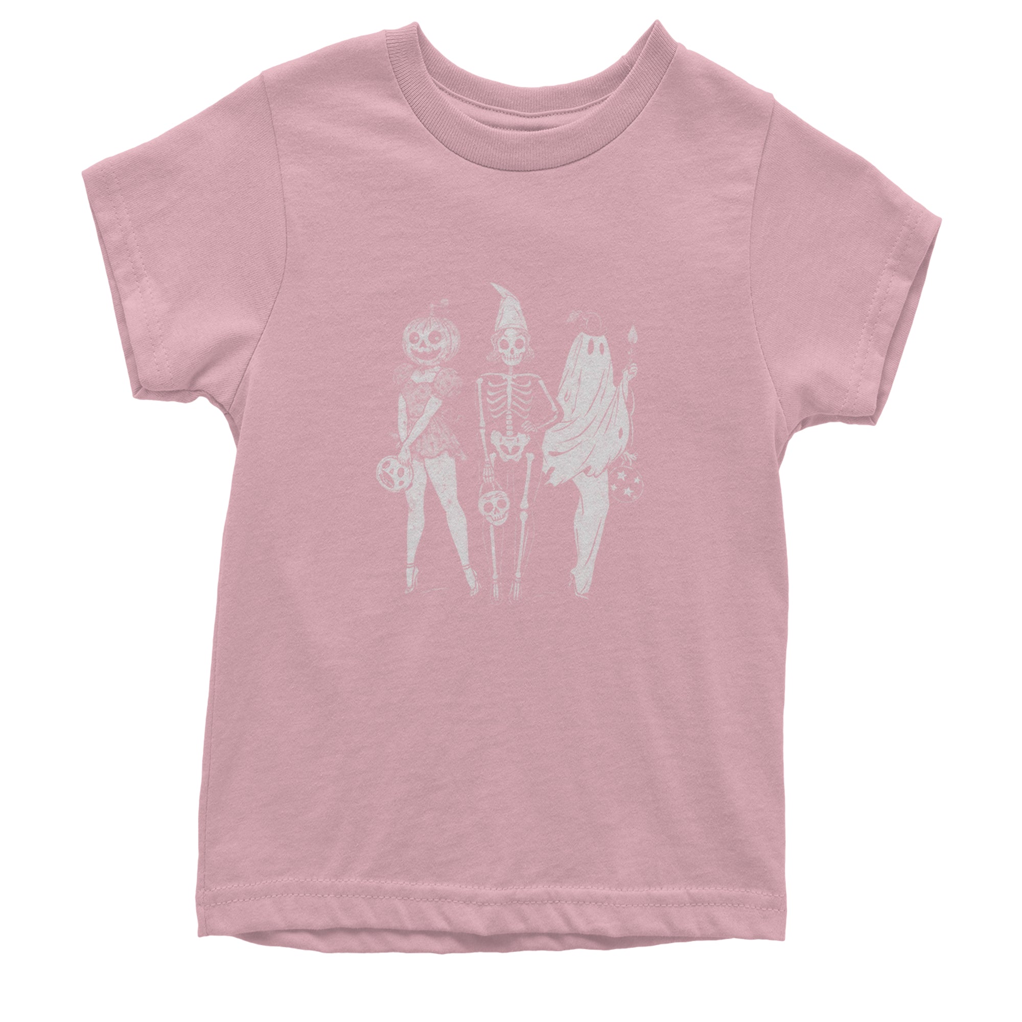 Vintage Spooky Squad Pinup Halloween Design Youth T-shirt Light Pink