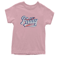 Philly Baseball Stitching graphic on Kids' Heavyweight Cotton T-Shirt in Light Pink
