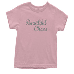 Beautiful Chaos Glitter Music Festival Youth T-shirt Light Pink