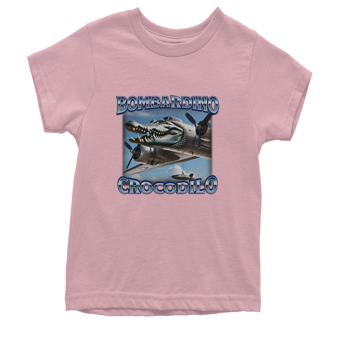 Bombardino Crocodilo Brainrot Youth T-shirt Light Pink