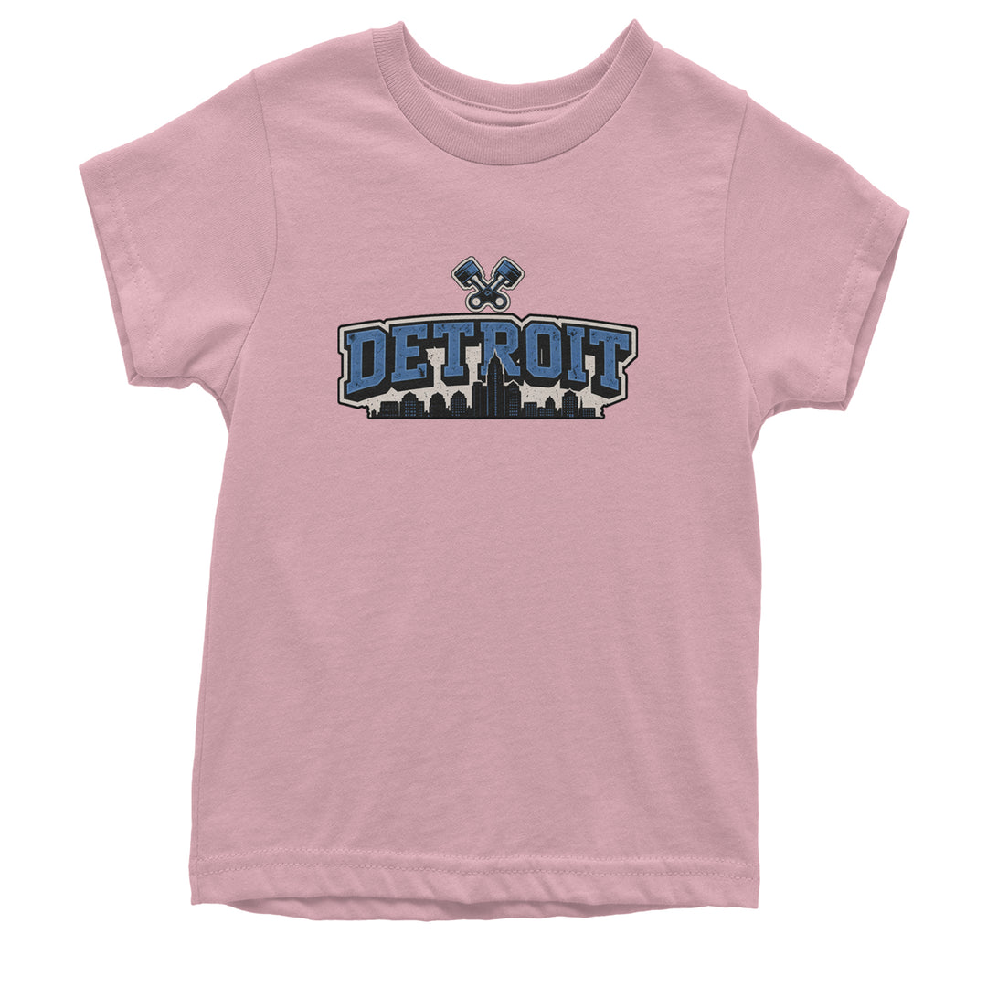 Detroit Motor City Retro Piston Youth T-shirt Light Pink