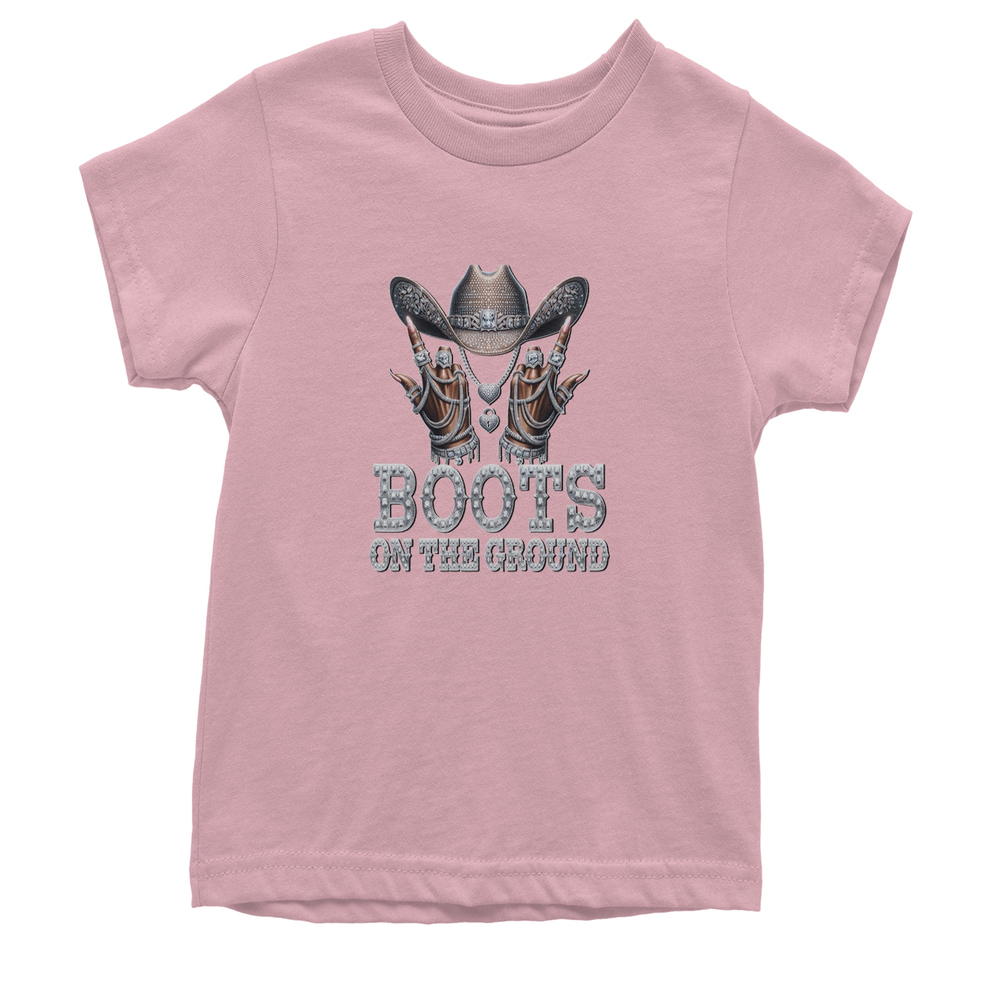 Boots On The Ground Bling Youth T-shirt Light Pink