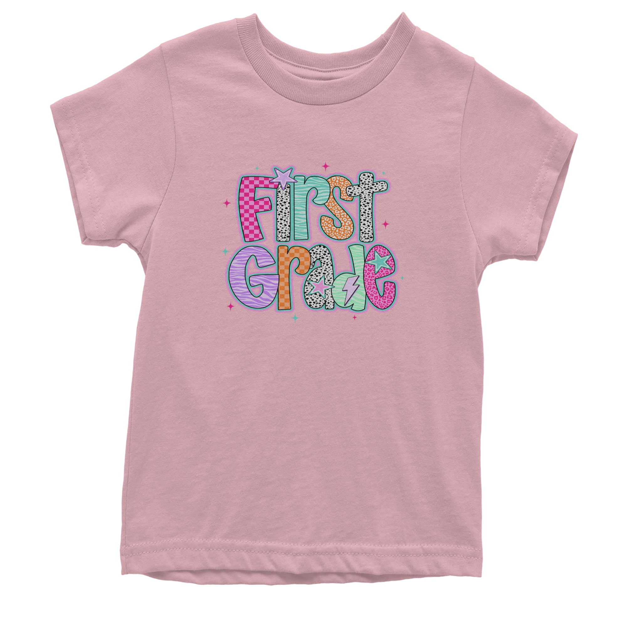 First Grade Vibes Colorful Back to School Youth T-shirt Light Pink