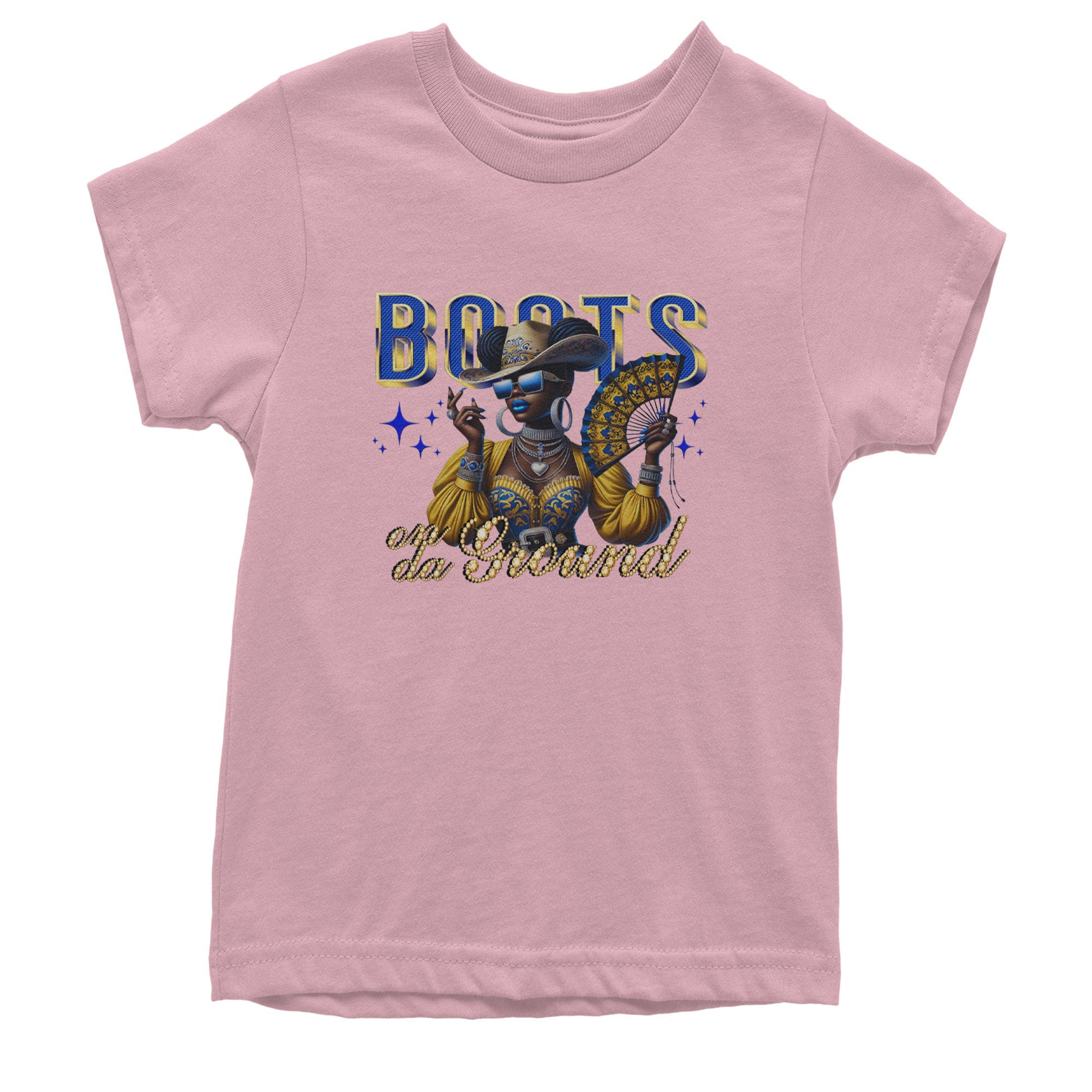 Boots On Da Ground Folding Fan Youth T-shirt Light Pink