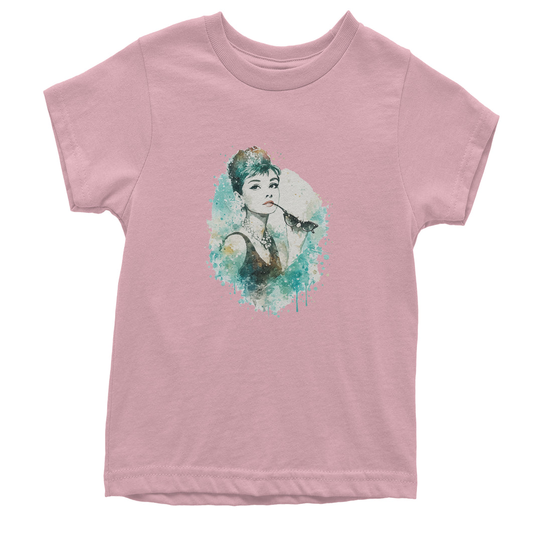 Mrs. Herpburn Iconic Watercolors Youth T-shirt Light Pink