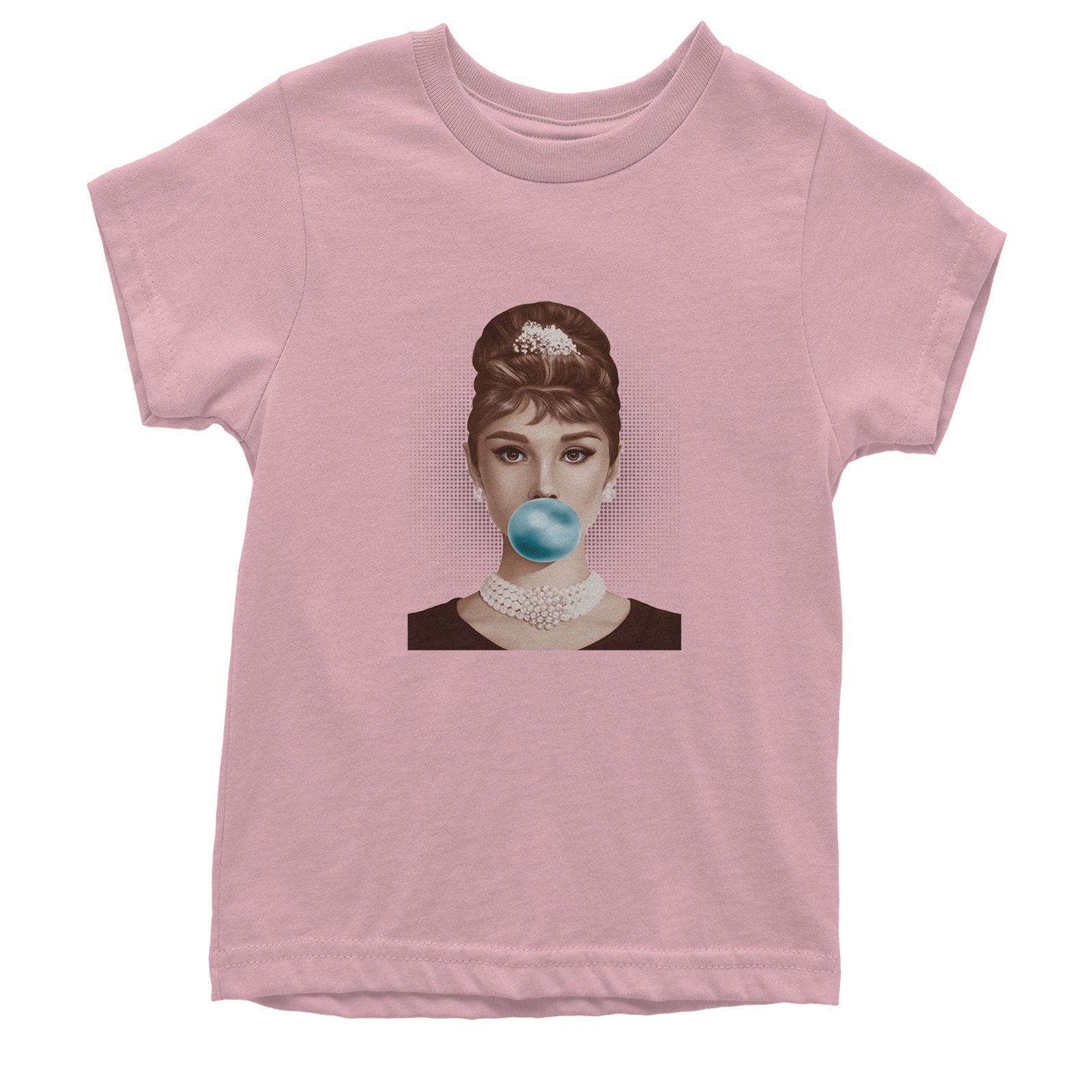 Audrey Hepburn Chewing Bubble Gum American Icon Youth T-shirt Light Pink