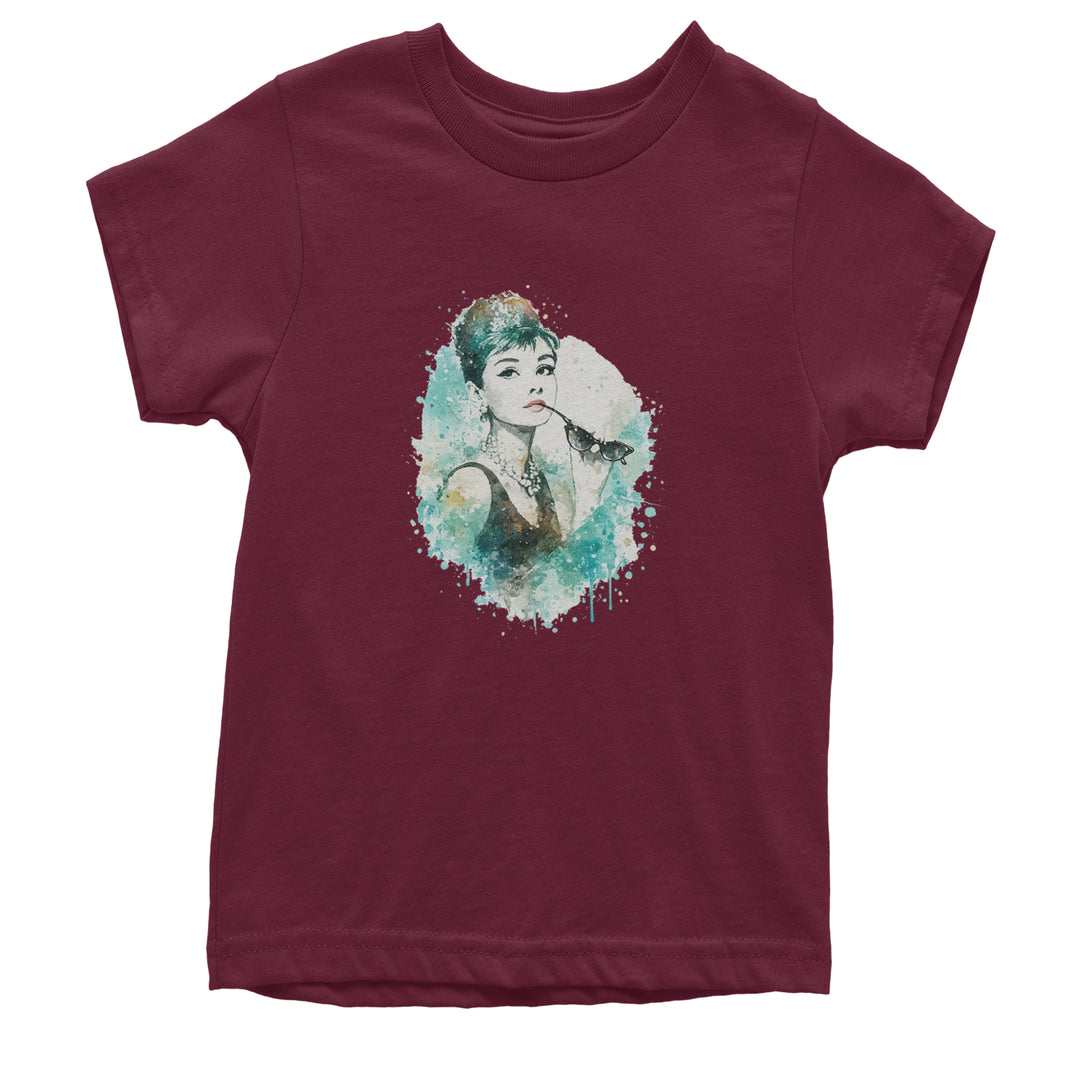 Mrs. Herpburn Iconic Watercolors Youth T-shirt Maroon
