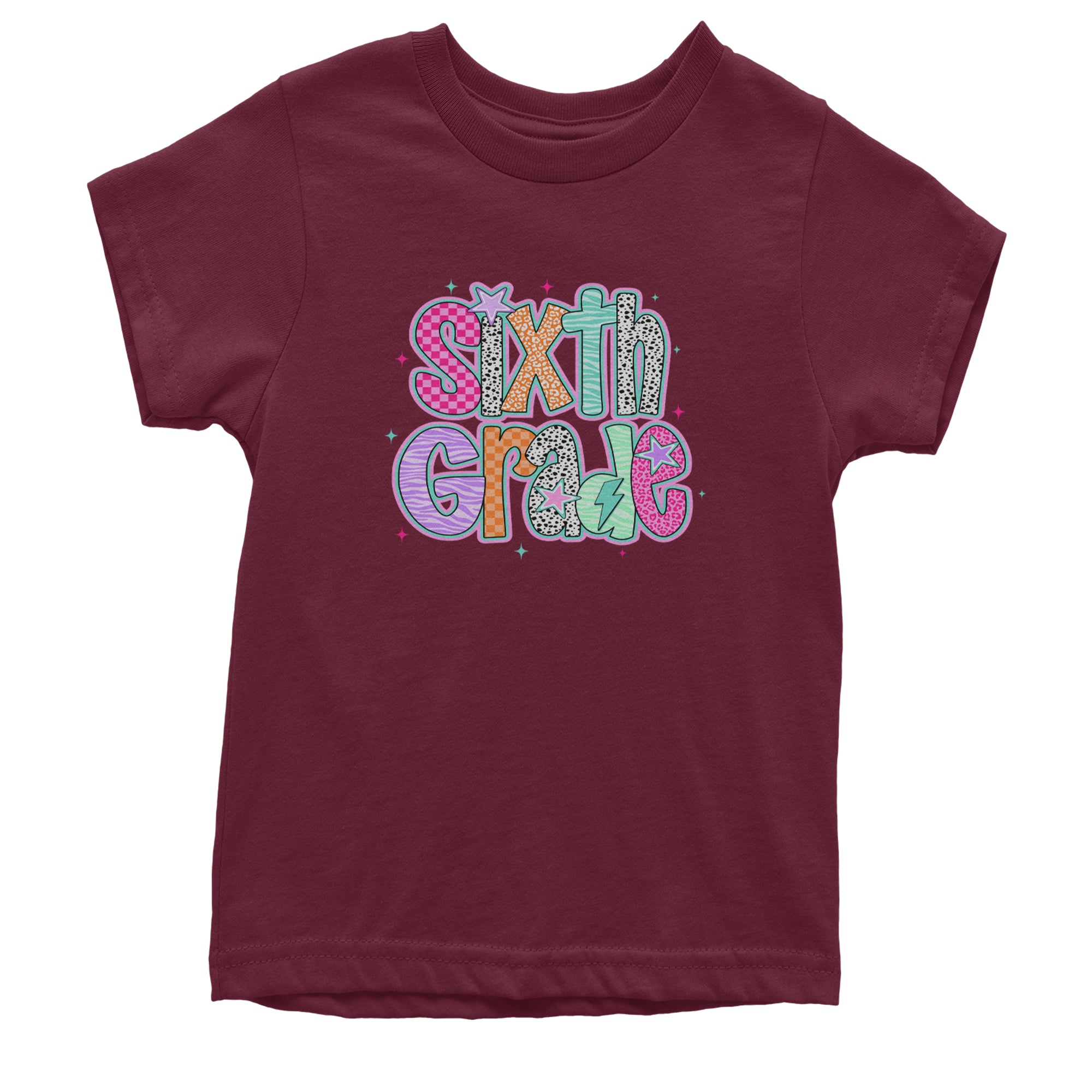 Sixth Grade Colorful Back to School Youth T-shirt Maroon