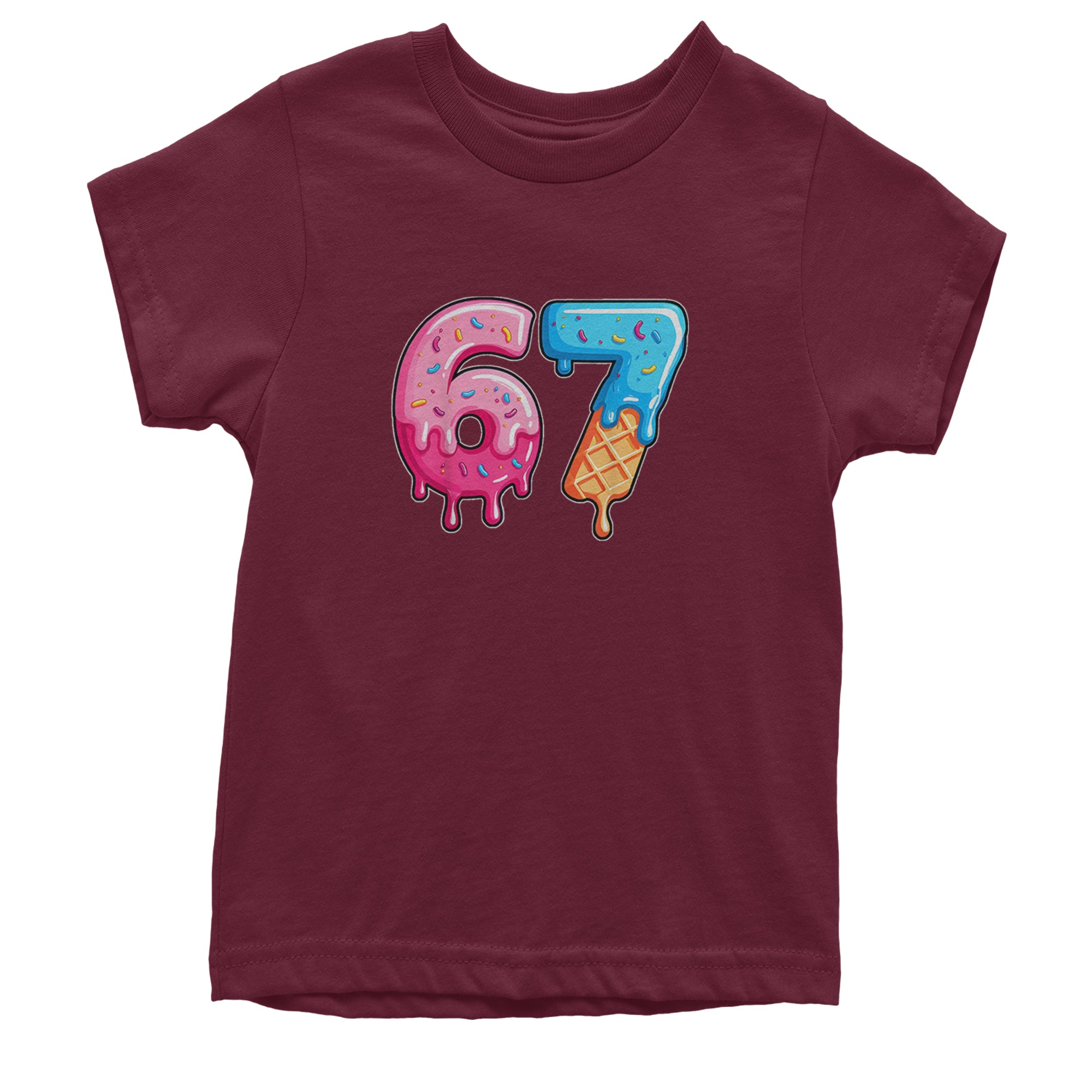 67 Dripping Ice Cream Donut Melt Youth T-shirt Maroon