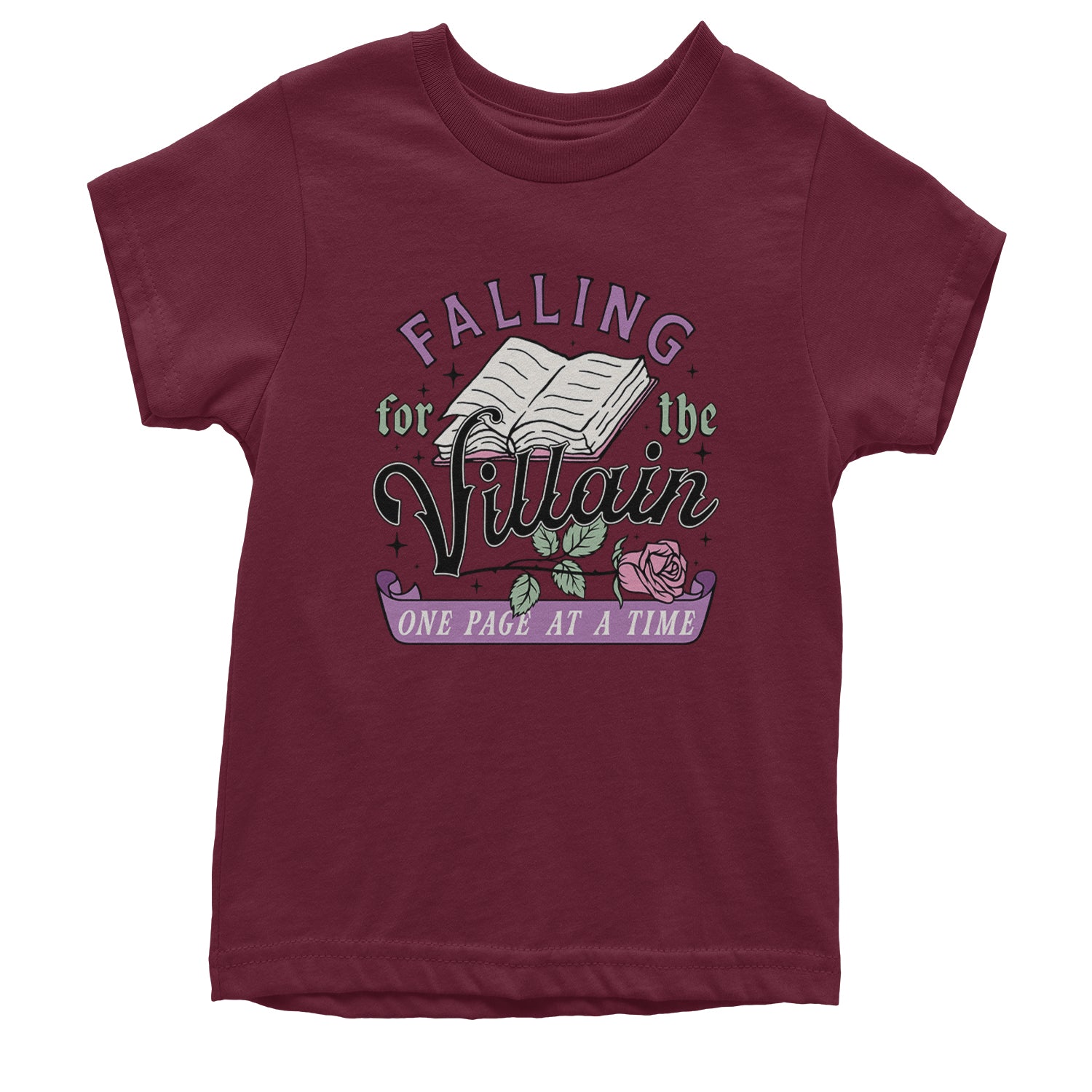 Falling For The Villain One Page At A Time Youth T-shirt Maroon