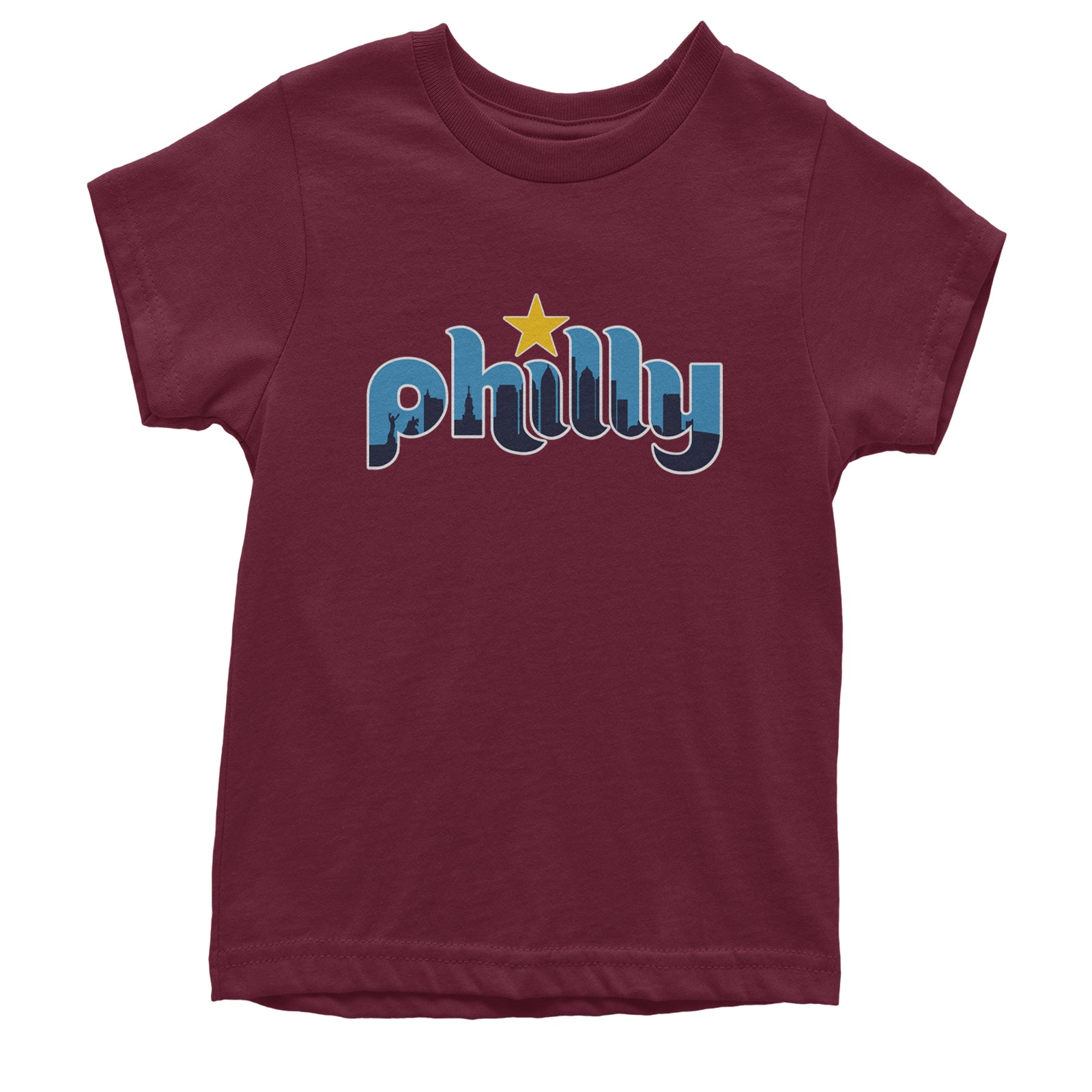 Skyline Philly Philadelphia Youth T-shirt Maroon