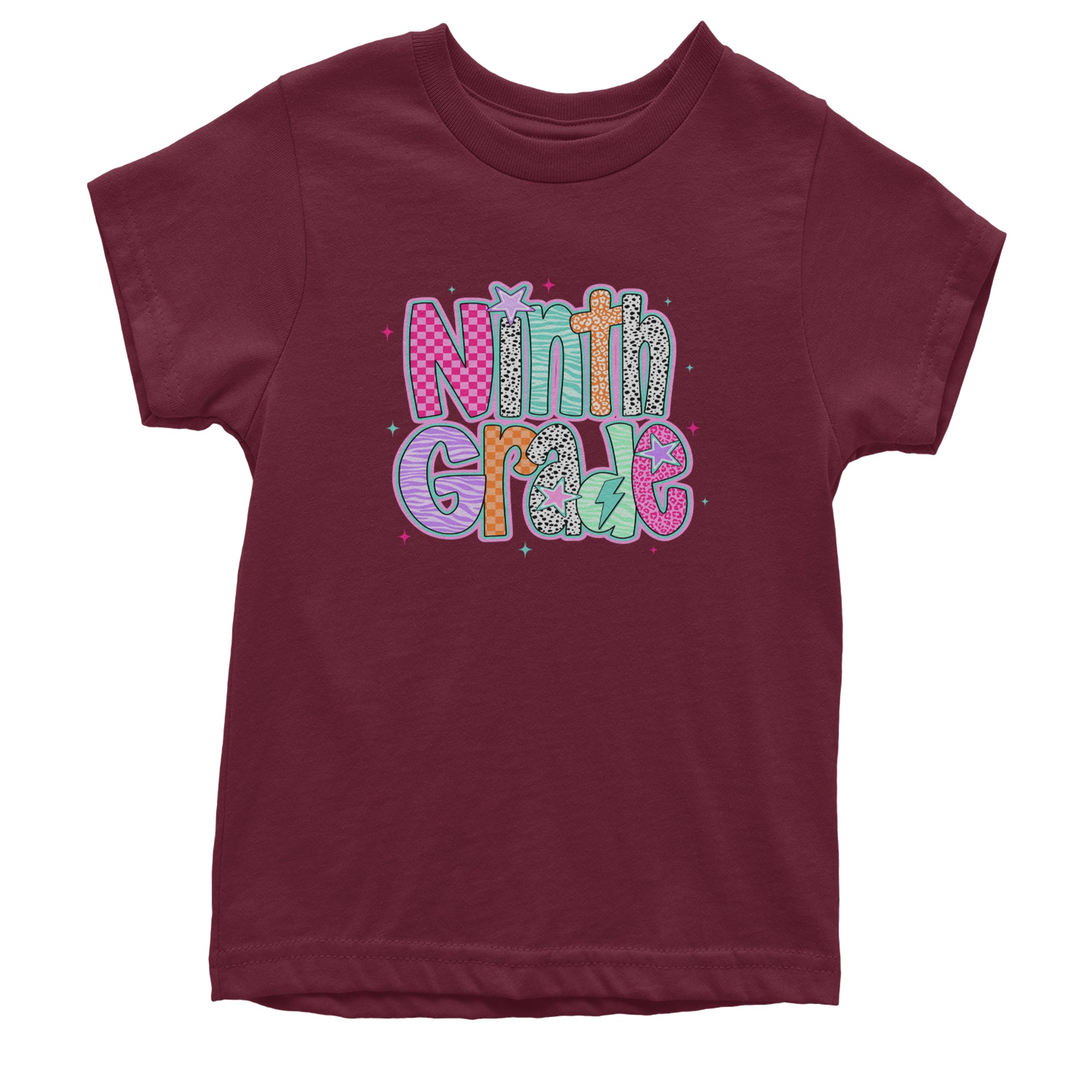 Ninth Grade Freshman Vibes Colorful Back to School Youth T-shirt Maroon