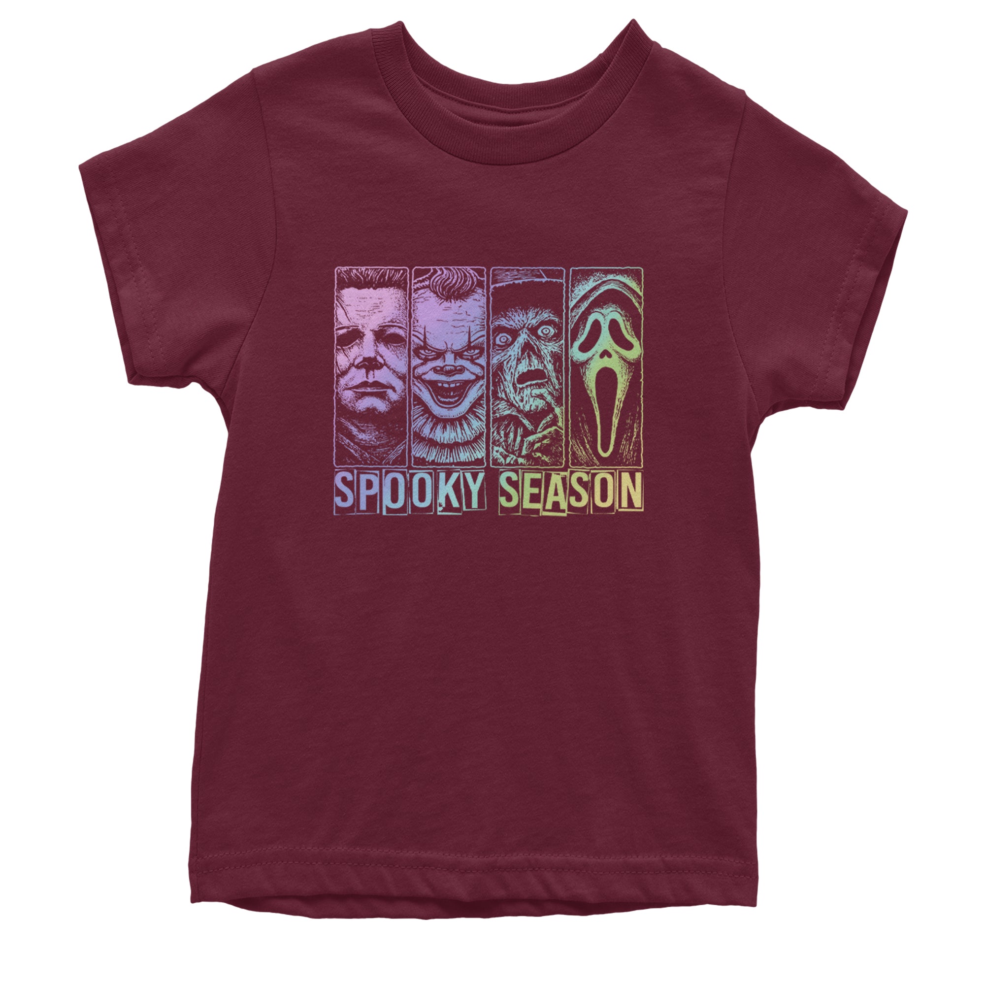Spooky Season Horror Icons Halloween Youth T-shirt Maroon