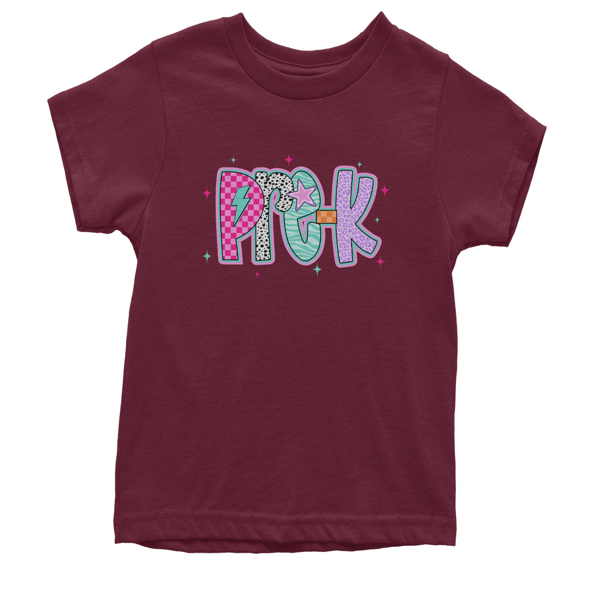 Pre-K Party Time Colorful Back to School Youth T-shirt Maroon