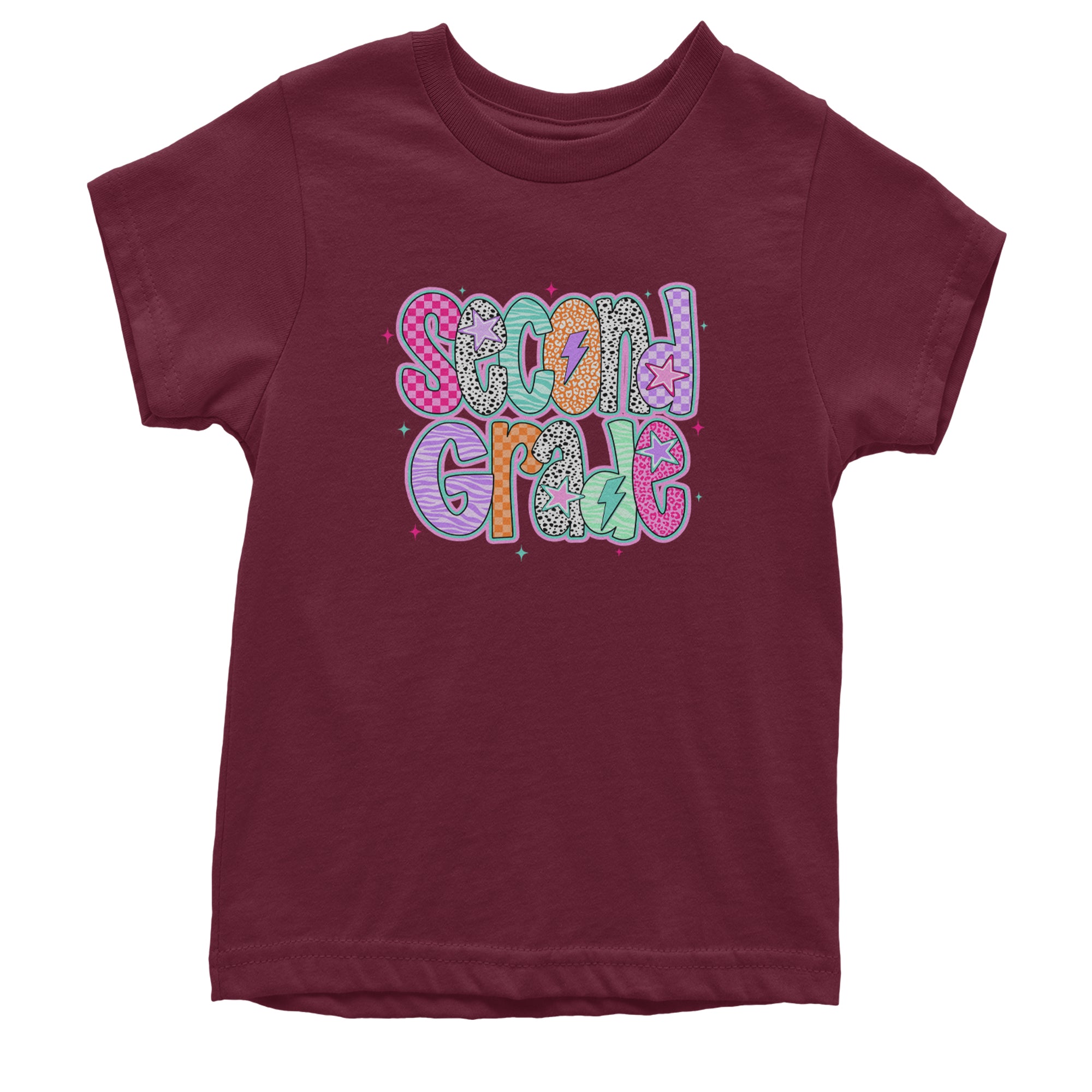 Second Grade Star Colorful Back to School Youth T-shirt Maroon