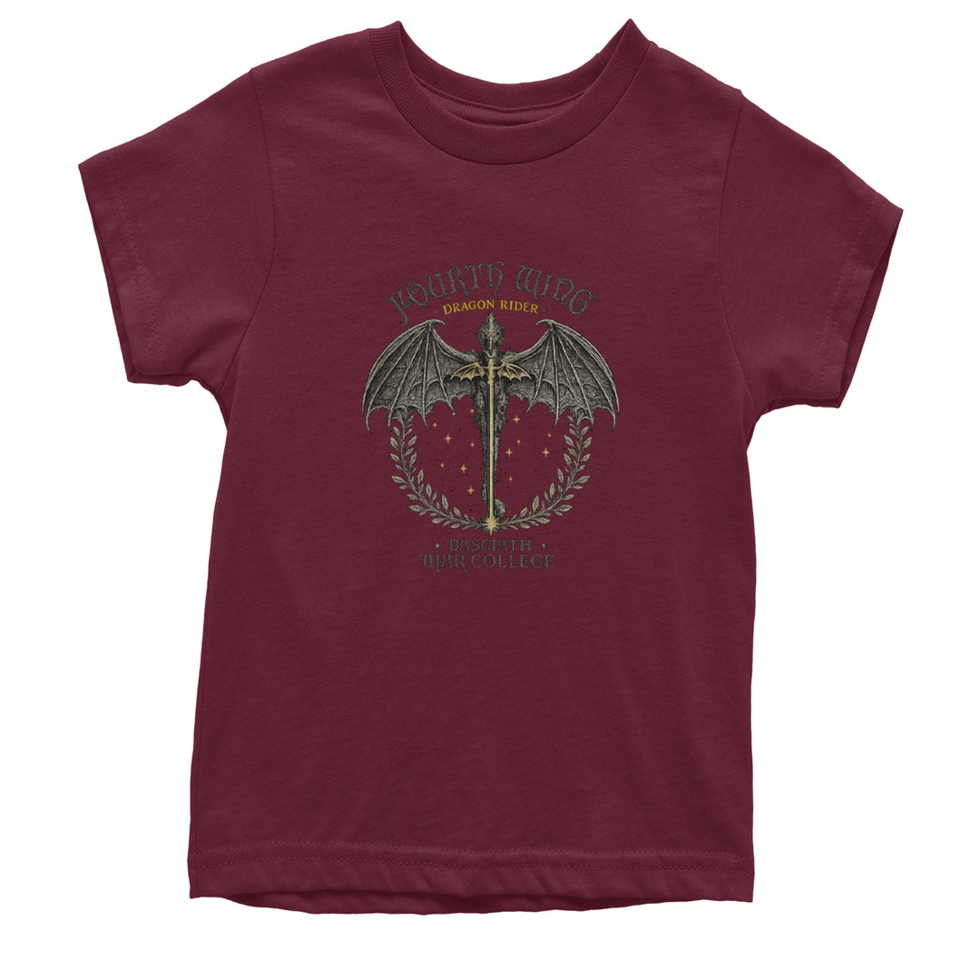 Fourth Wing Dragon Rider Vintage Basgiath War College Youth T-shirt Maroon