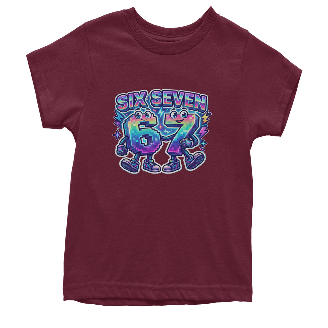 Six Seven 67 Retro Pixel Buddies Youth T-shirt Maroon