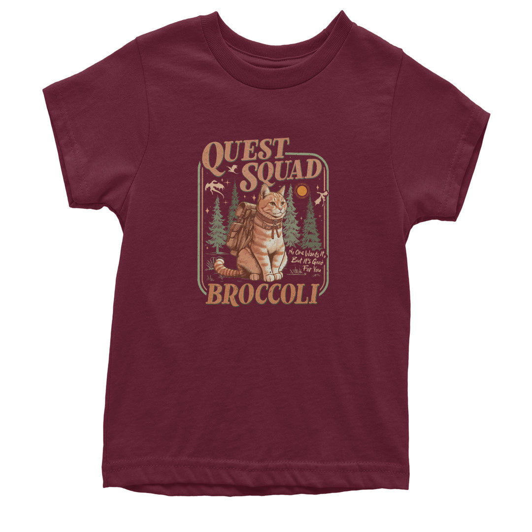Quest Squad Broccoli Cat Fantasy Reader  Youth T-shirt Maroon