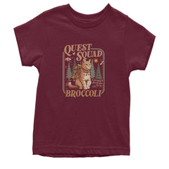 Quest Squad Broccoli Cat Fantasy Reader  Youth T-shirt Maroon