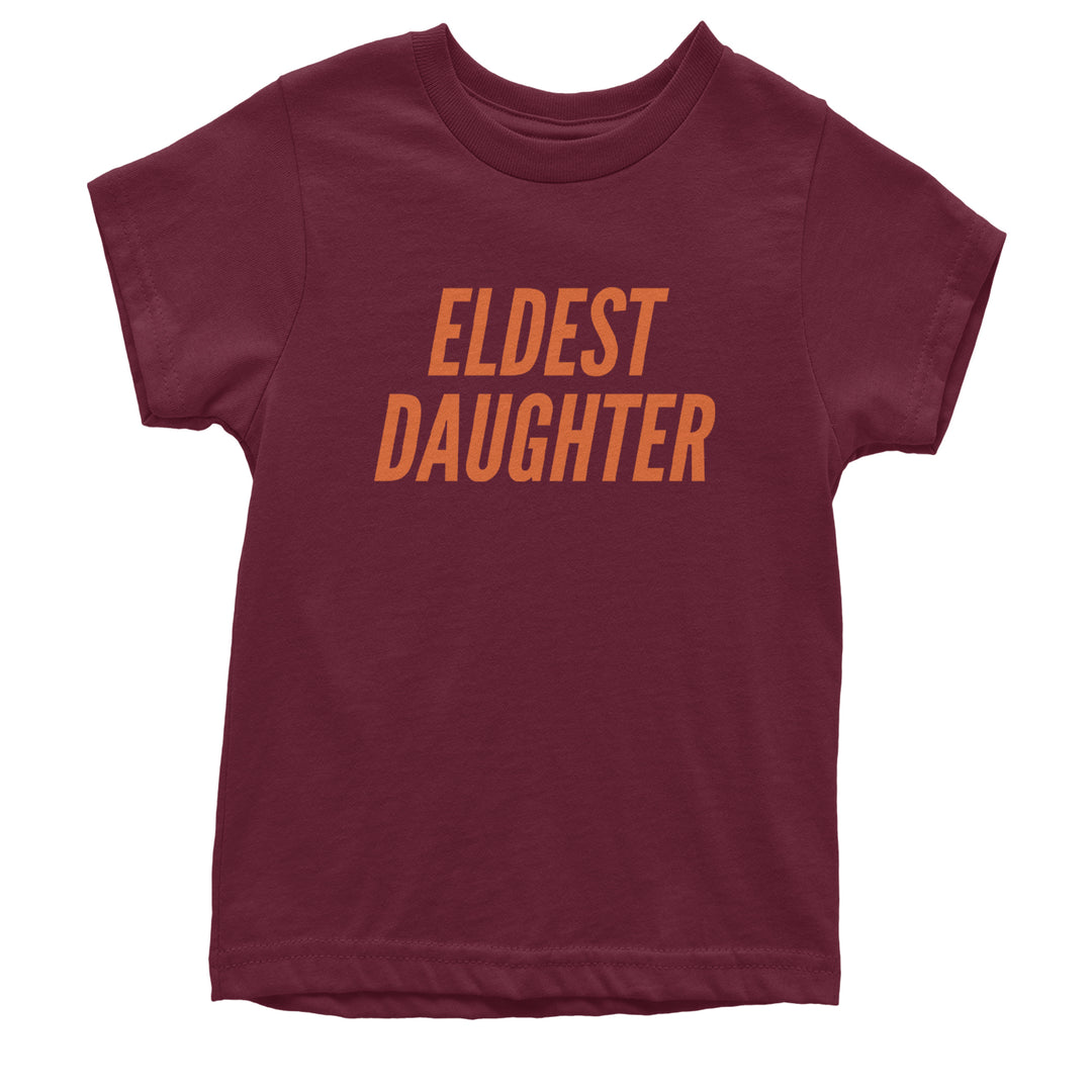 Eldest Daughter graphic on Kids' Heavyweight Cotton T-Shirt in Maroon