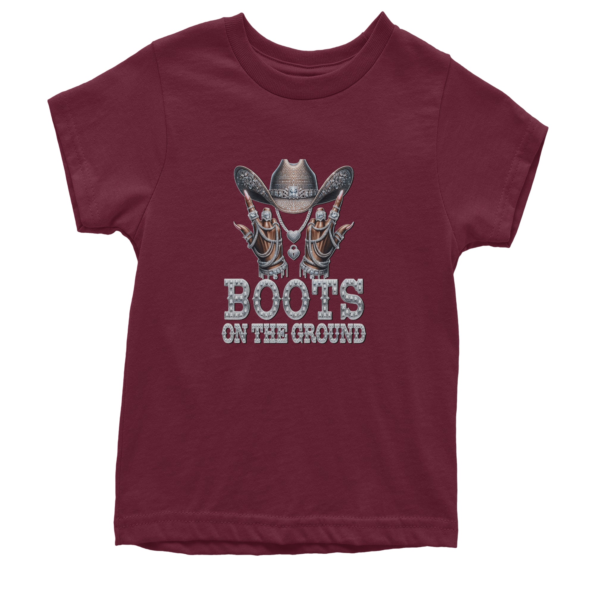 Boots On The Ground Bling Youth T-shirt Maroon