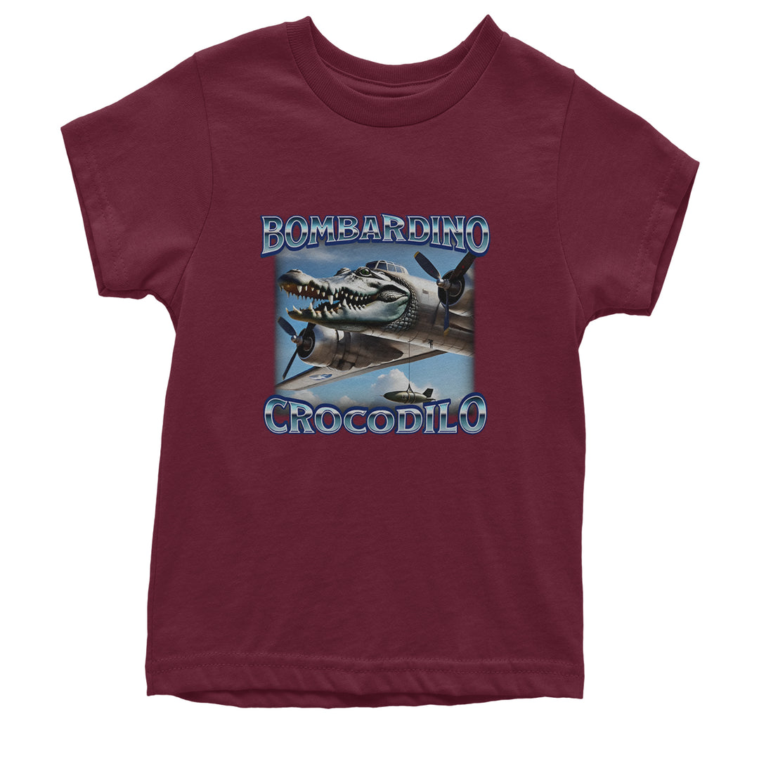 Bombardino Crocodilo Brainrot Youth T-shirt Maroon