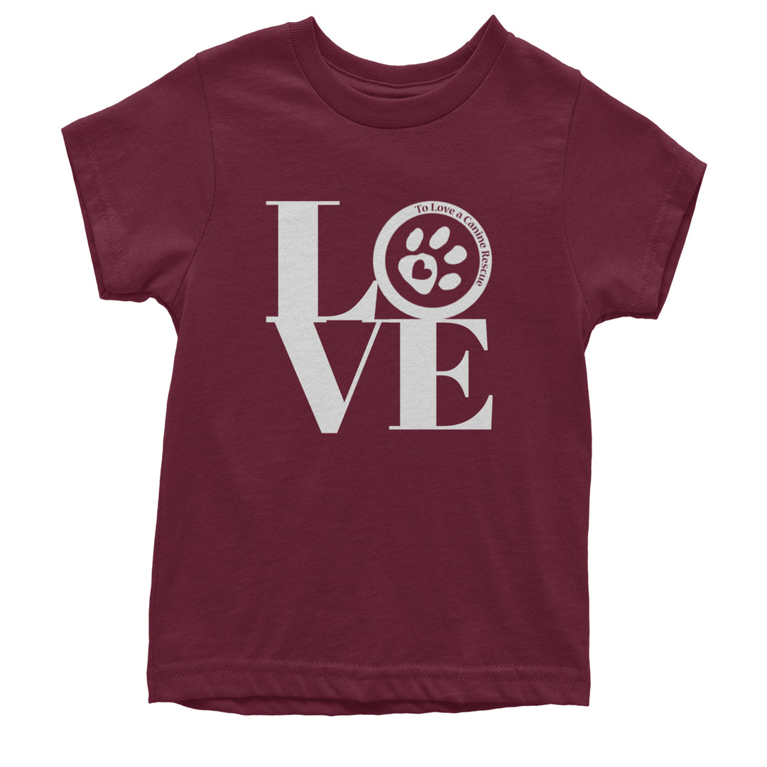 TLC LOVE Dog Rescue Youth T-shirt Maroon