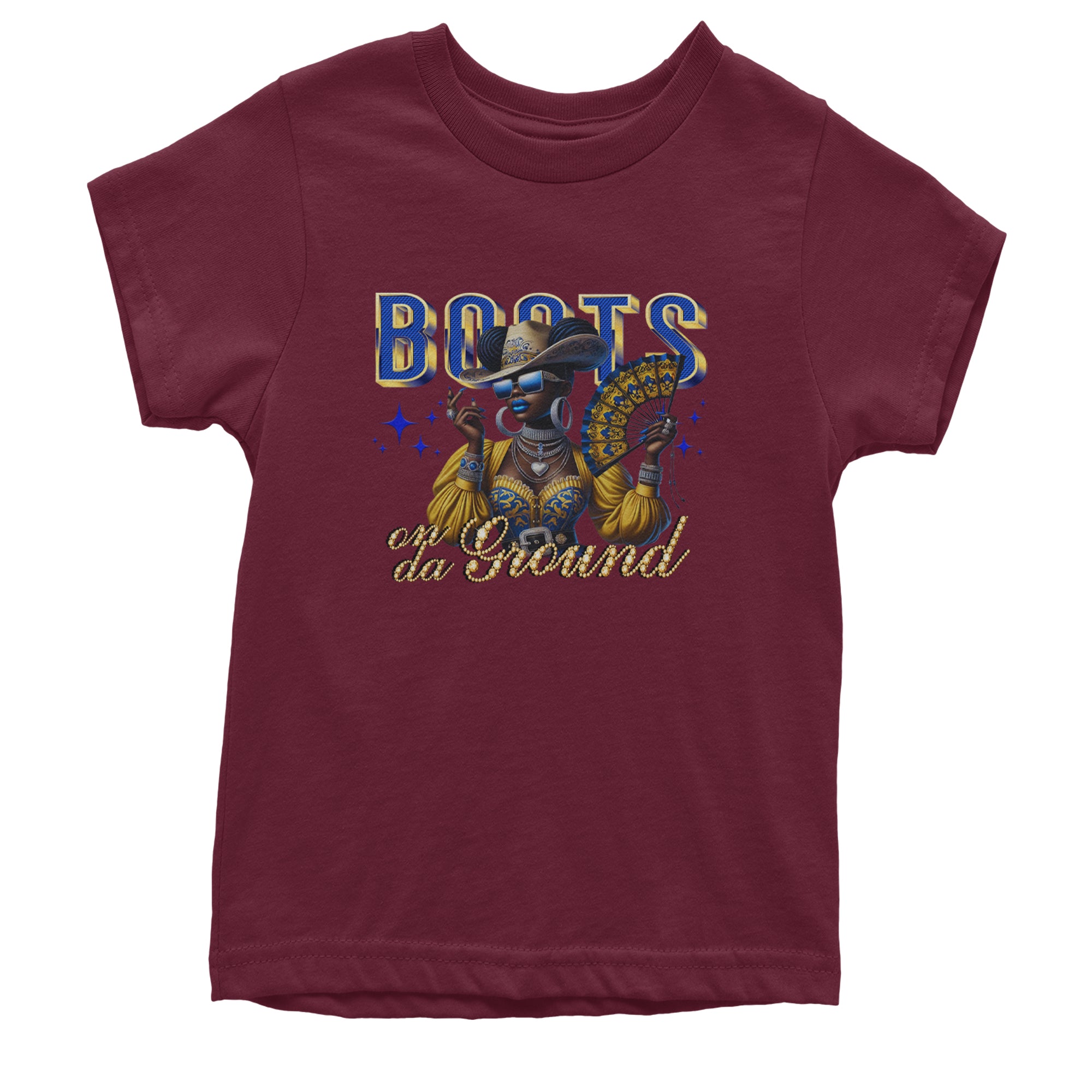 Boots On Da Ground Folding Fan Youth T-shirt Maroon