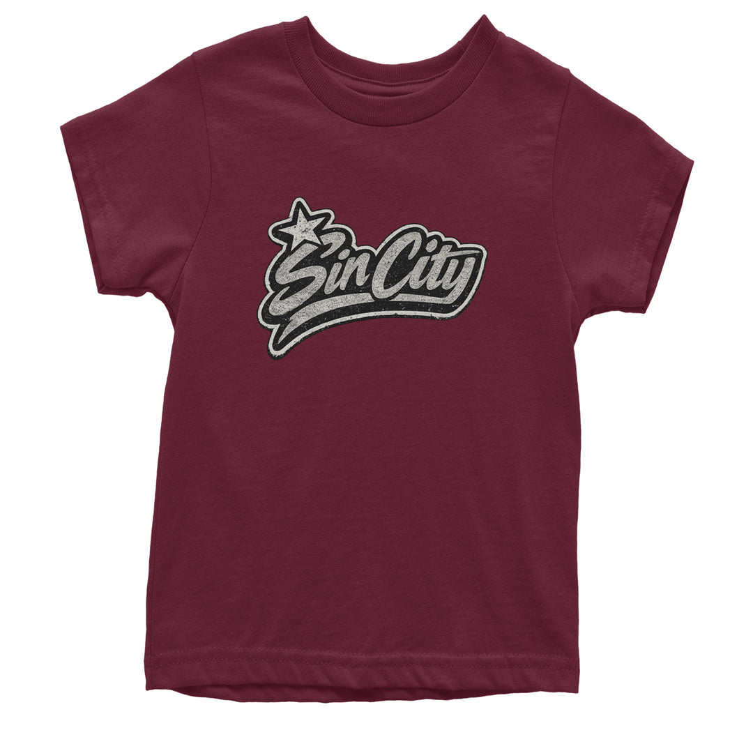 Sin City Vegas Retro Vintage Youth T-shirt Maroon